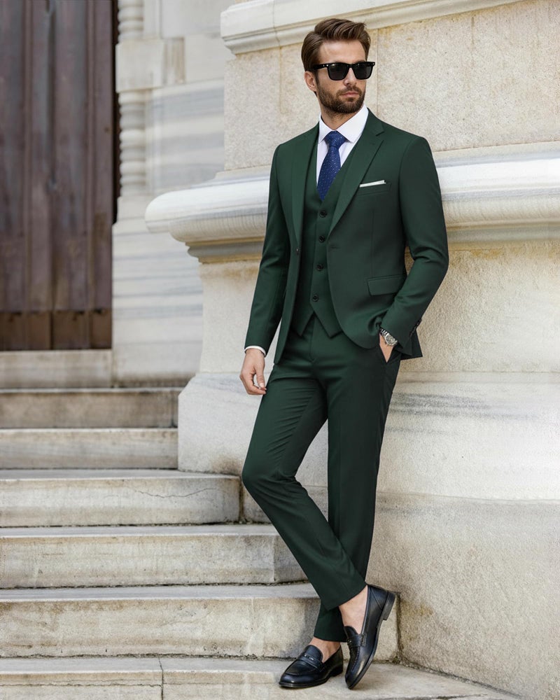 EastSide Men's Slim Fit 3 Pieces , One Button Sets Vest Pants Coat Suit, Deep Green, X-Large - Image 4